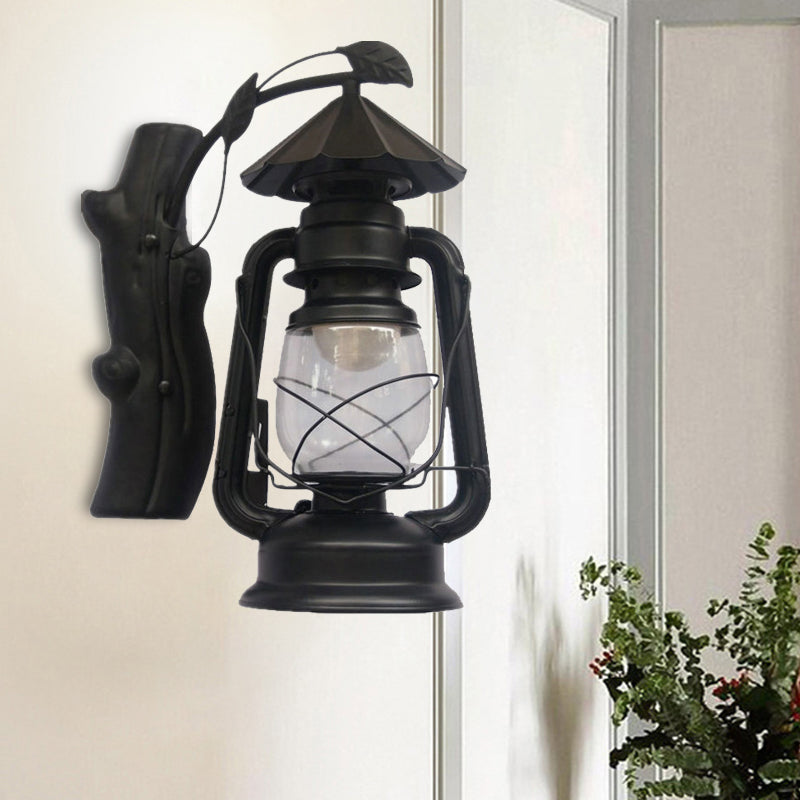 Coastal Black/Bronze/Copper Kerosene Wall Lighting: Outdoor Sconce Light With Clear Glass 1 Fixture