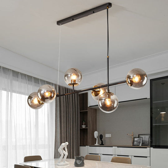 Postmodern 6-Light Island Lamp With Glass Ball Shades For Dining Rooms