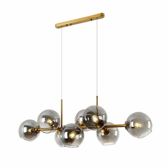 Smoke Grey Glass 8-Head Nordic Dome Suspension Lighting For Dining Rooms Gold