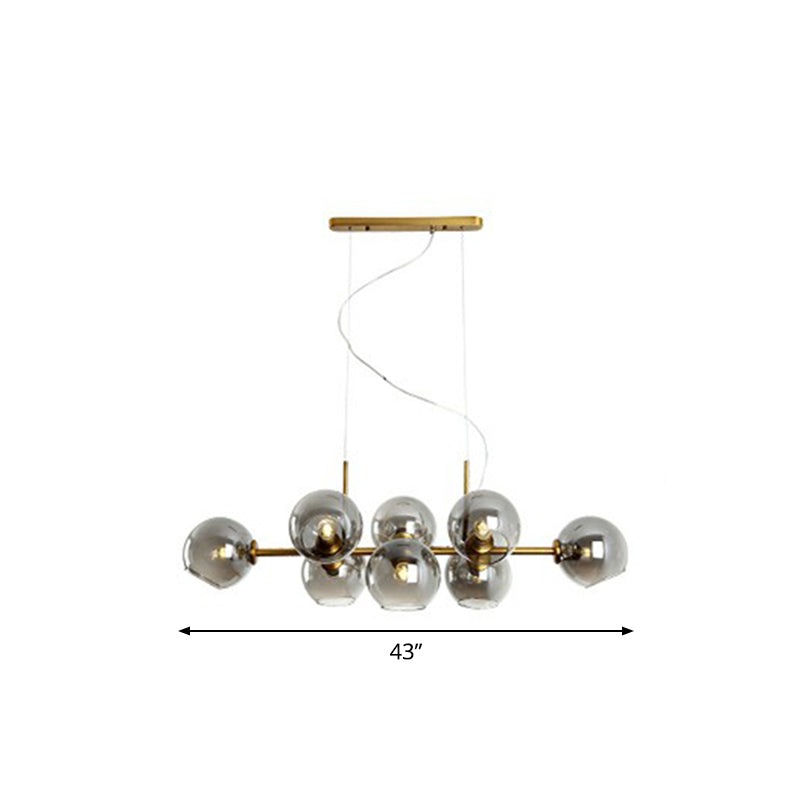 Smoke Grey Glass 8-Head Nordic Dome Suspension Lighting For Dining Rooms