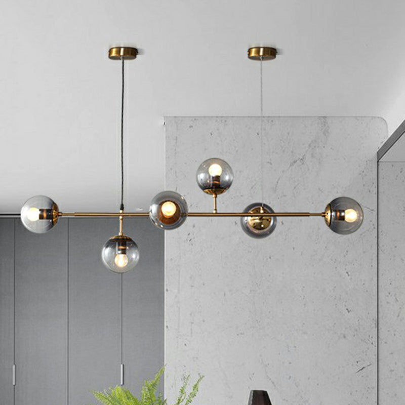 Smoke Grey Glass Island Pendant Light - Nordic Style With 6 Bulbs And Brass Finish Ideal For