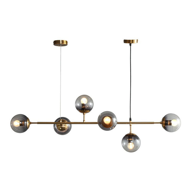 Smoke Grey Glass Island Pendant Light - Nordic Style With 6 Bulbs And Brass Finish Ideal For