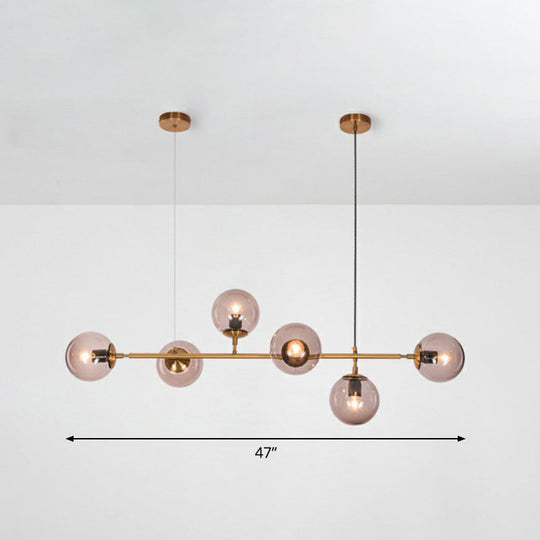 Smoke Grey Glass Island Pendant Light - Nordic Style With 6 Bulbs And Brass Finish Ideal For