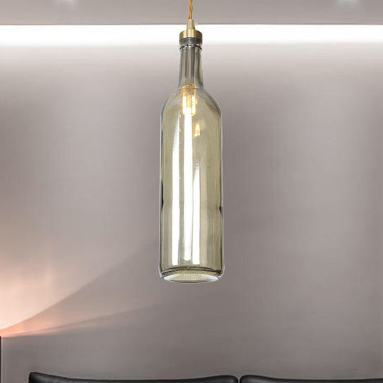 Smoke Grey/Green Industrial Wine Bottle Hanging Lamp - Adjustable Cord Pendant Light