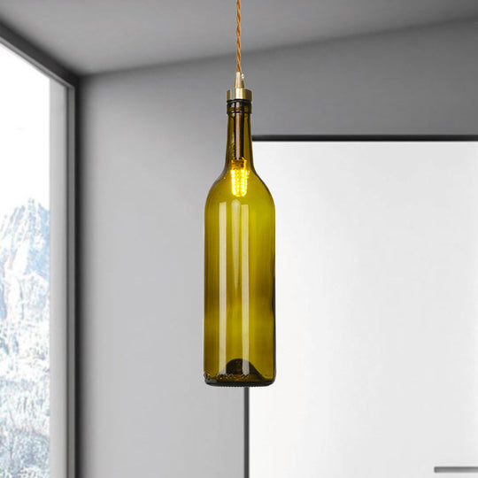 Industrial Smoke Grey/Green Glass Pendant Ceiling Light With Adjustable Cord - 1-Light Hanging Lamp