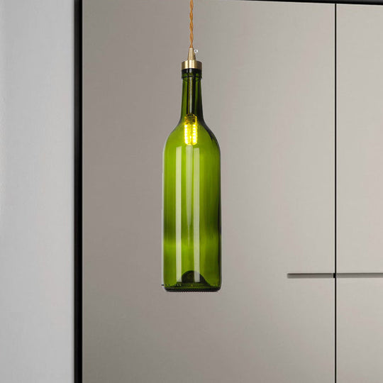 Smoke Grey/Green Industrial Wine Bottle Hanging Lamp - Adjustable Cord Pendant Light