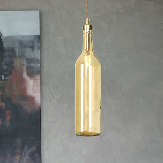 Smoke Grey/Green Industrial Wine Bottle Hanging Lamp - Adjustable Cord Pendant Light