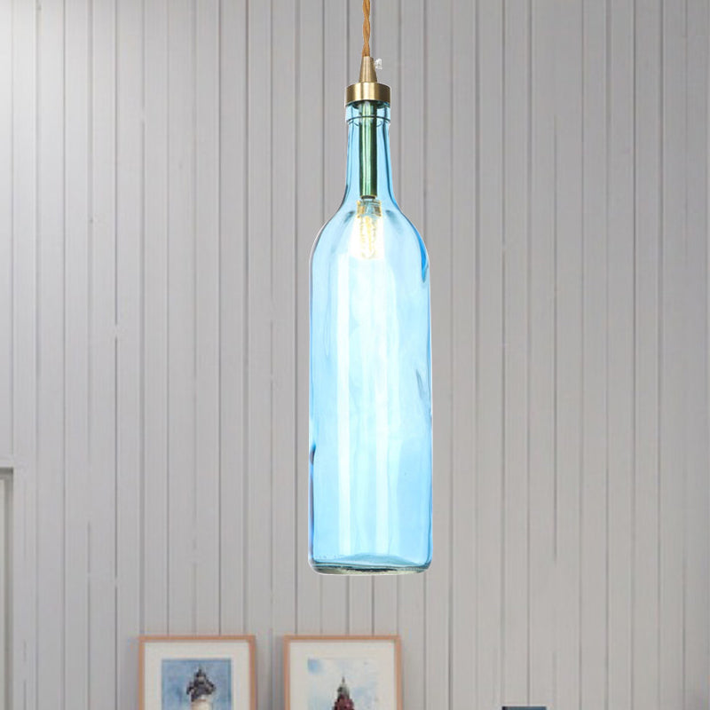 Smoke Grey/Green Industrial Wine Bottle Hanging Lamp - Adjustable Cord Pendant Light