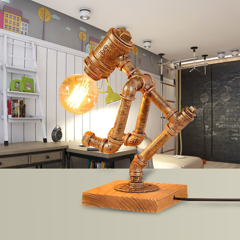 Steampunk Style Bronze Metal Table Lamp With Robot Athlete Design - 1 Light Lighting For Bedroom