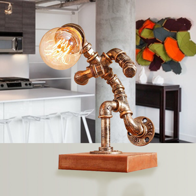 Steampunk Style Bronze Metal Table Lamp With Robot Athlete Design - 1 Light Lighting For Bedroom