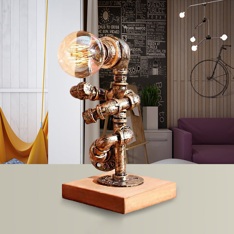 Steampunk Style Bronze Metal Table Lamp With Robot Athlete Design - 1 Light Lighting For Bedroom