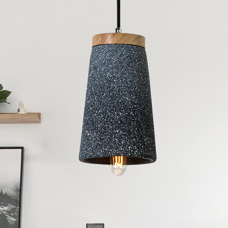 Industrial 1-Light Cement Pendant for Coffee Shop Ceiling with Tapered Shade - Black/White/Grey