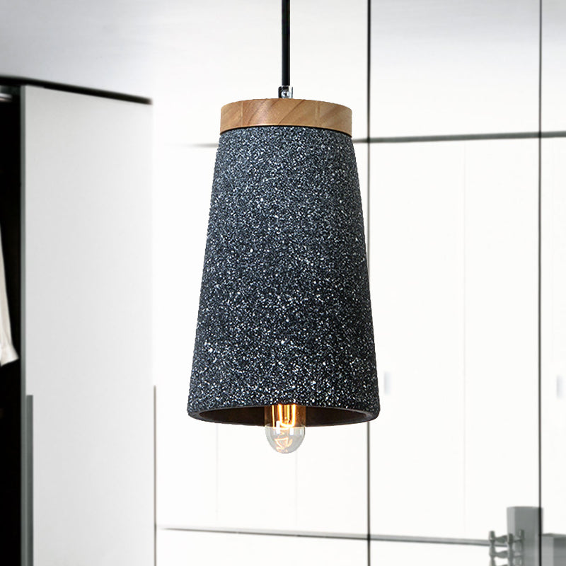 Industrial 1-Light Cement Pendant for Coffee Shop Ceiling with Tapered Shade - Black/White/Grey