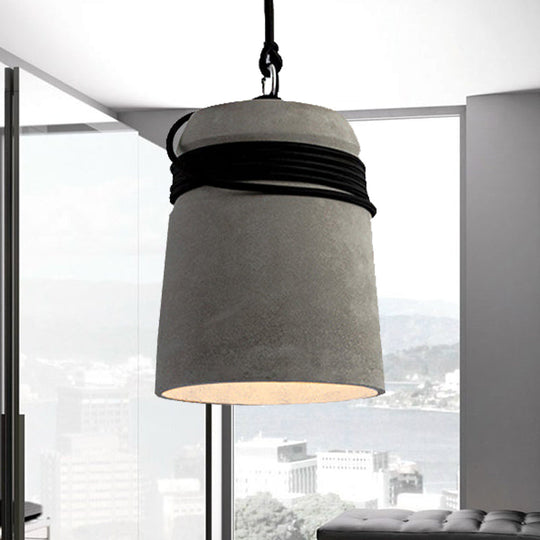 Industrial Style Cement Black/Gray/Beige Finish Pendant Light With Rope Lighting