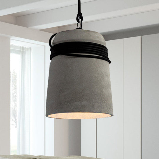 Sleek Black/Gray/Beige Industrial Style Cement Pendant Light With Rope - Perfect For Dining Tables