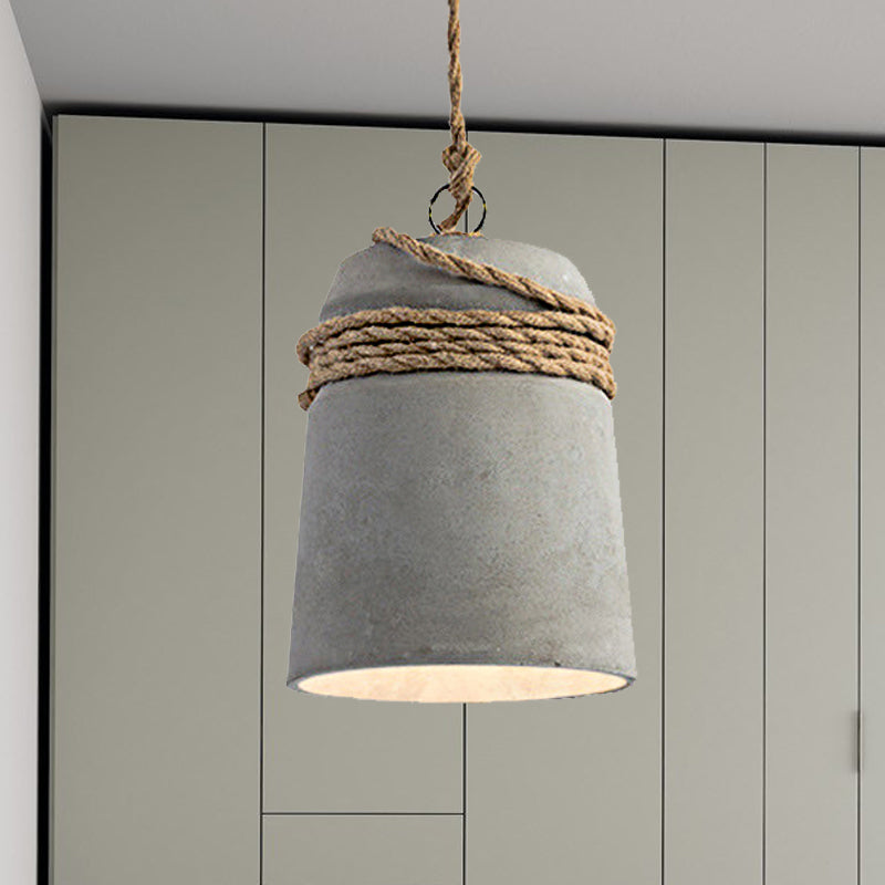 Sleek Black/Gray/Beige Industrial Style Cement Pendant Light With Rope - Perfect For Dining Tables