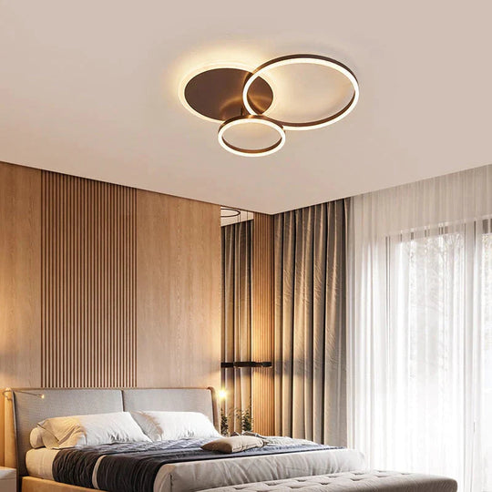 2/3/5/6 Circle Rings Modern Led Ceiling Lights For Living Room Bedroom Study Room White/Brown Color Ceiling Lamp