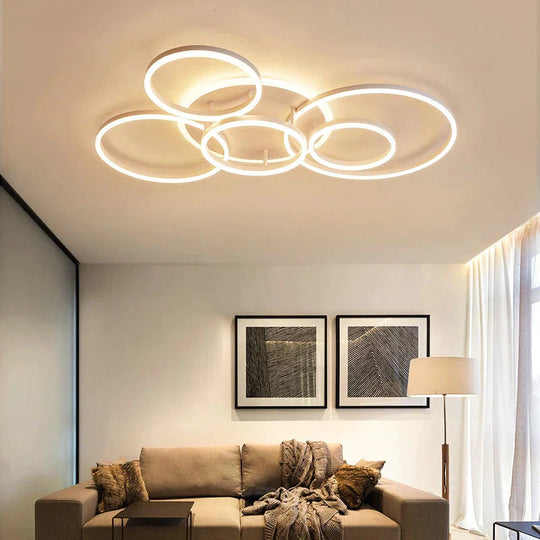 2/3/5/6 Circle Rings Modern Led Ceiling Lights For Living Room Bedroom Study Room White/Brown Color Ceiling Lamp