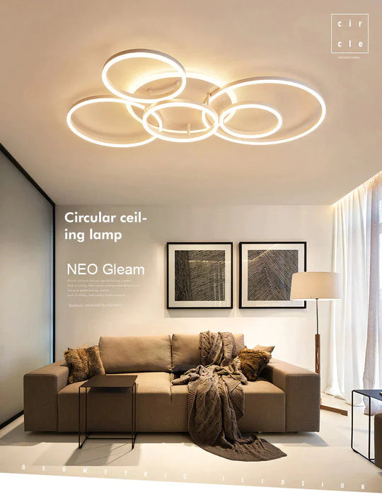 2/3/5/6 Circle Rings Modern Led Ceiling Lights For Living Room Bedroom Study Room White/Brown Color Ceiling Lamp