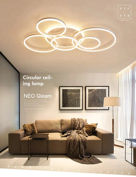 2/3/5/6 Circle Rings Modern Led Ceiling Lights For Living Room Bedroom Study White/Brown Color Lamp