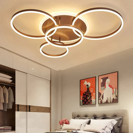 2/3/5/6 Circle Rings Modern Led Ceiling Lights For Living Room Bedroom Study Room White/Brown Color Ceiling Lamp