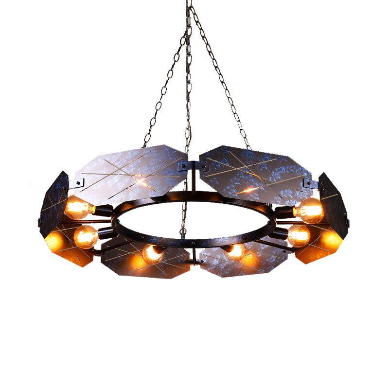 Antique Black Retro Oval Panel Chandelier For Restaurant