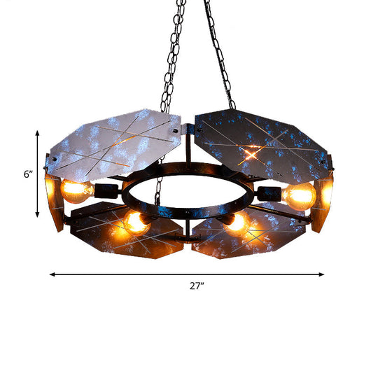 Antique Black Retro Oval Panel Chandelier For Restaurant