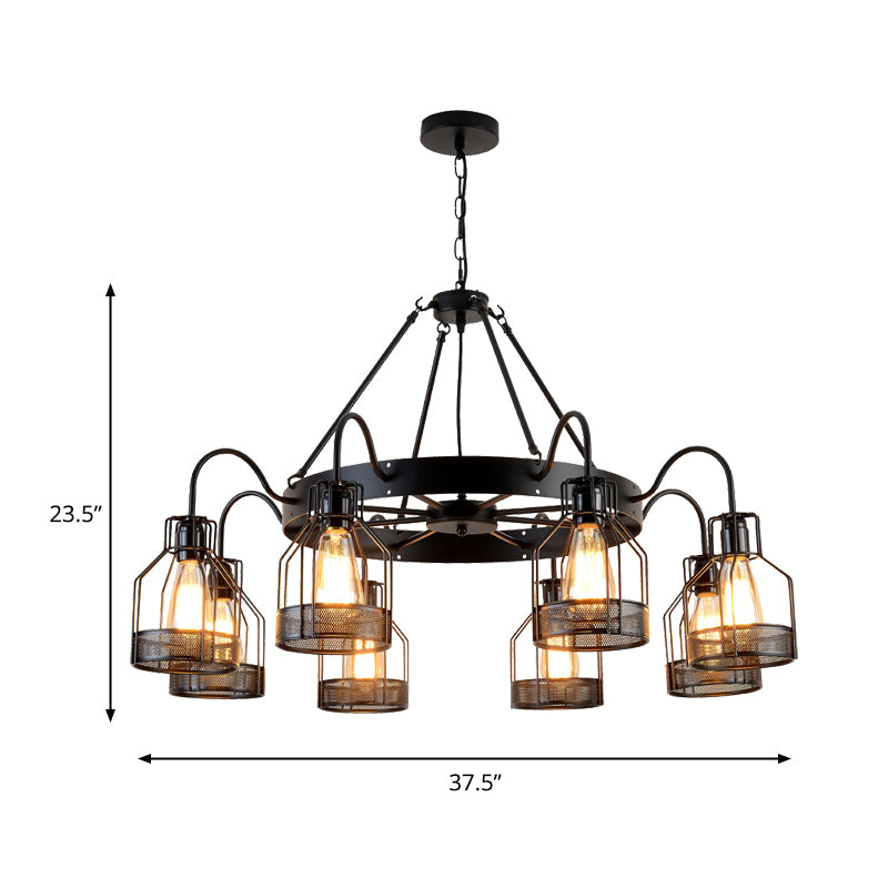 Farmhouse Black Metal Chandelier Light Fixture - 6/8 Heads Bell Hanging Lamp with Cage Style Frame