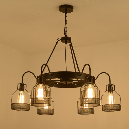 6/8-Headed Farmhouse Black Metal Chandelier With Cage Frame - Bell Hanging Lamp Light Fixture 6 /