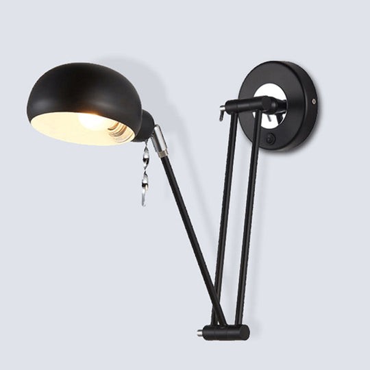 Industrial Retro Swing Arm Wall Light - Metallic Black Bowl Sconce For Living Room Lighting And