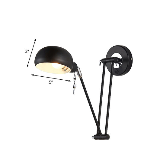 Industrial Retro Swing Arm Wall Light - Metallic Black Bowl Sconce For Living Room Lighting And