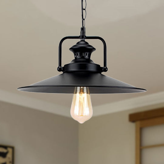 10"/14" Flared Metallic Pendant Light in Black - Ideal for Industrial Loft and Study Room