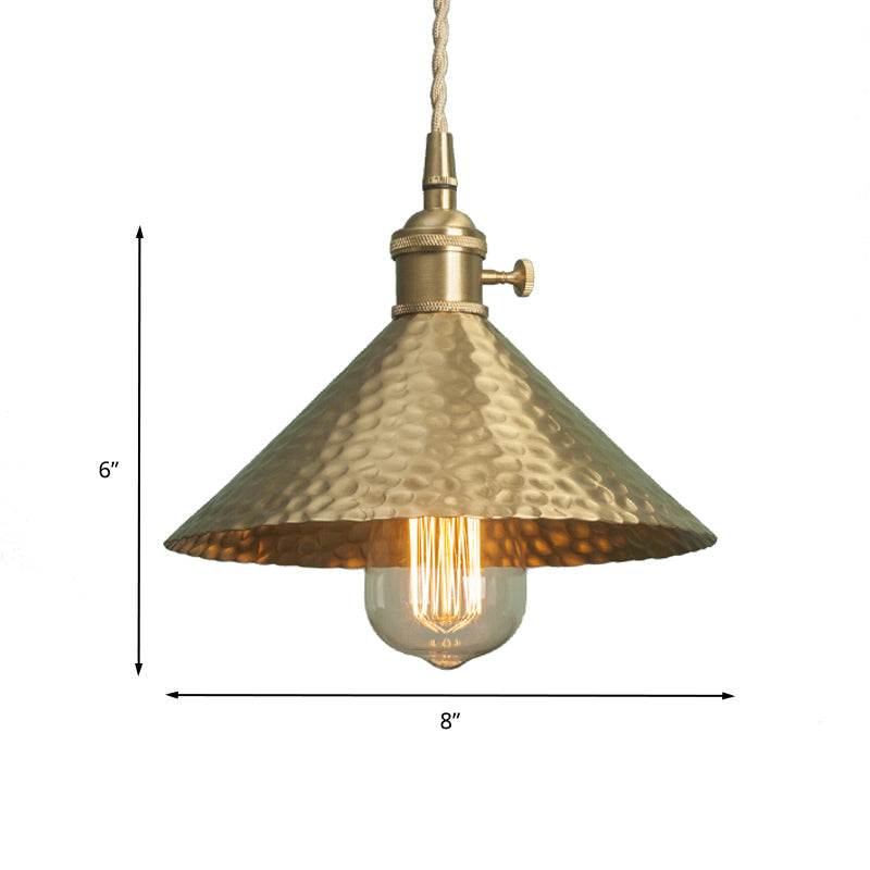 Vintage Brass/Gold Pendant Light With Conical Shade And 1 Bulb