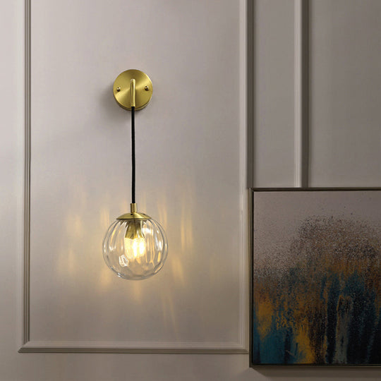 Minimalist Clear Ripple Glass Ball Wall Light: Brass Sconce Fixture For Dining Room