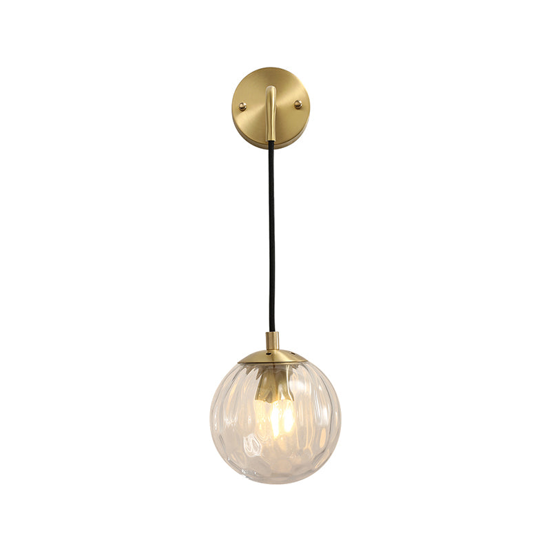 Minimalist Clear Ripple Glass Ball Wall Light: Brass Sconce Fixture For Dining Room