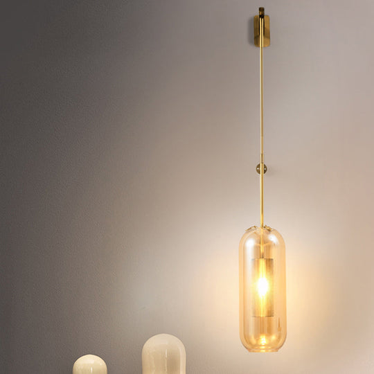 Modern Glass Wall Lamp With Brass Sconce And Mesh Guard