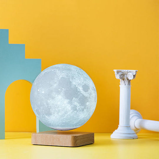 White Plastic Moon Led Nightstand Lamp For Childs Room - Decorative Maglev Table Light