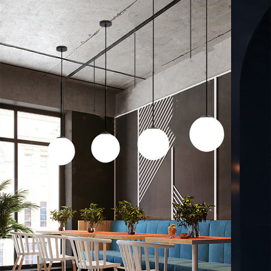 Sphere Restaurant Pendant Light Cream Glass 1 Head Simple Ceiling Hang Lamp in Black