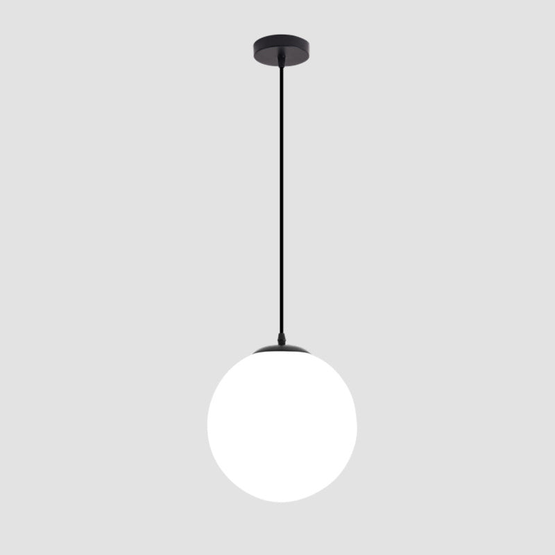 Sleek Black Sphere Restaurant Pendant Light with Cream Glass Shade - Simple Ceiling Hang Lamp