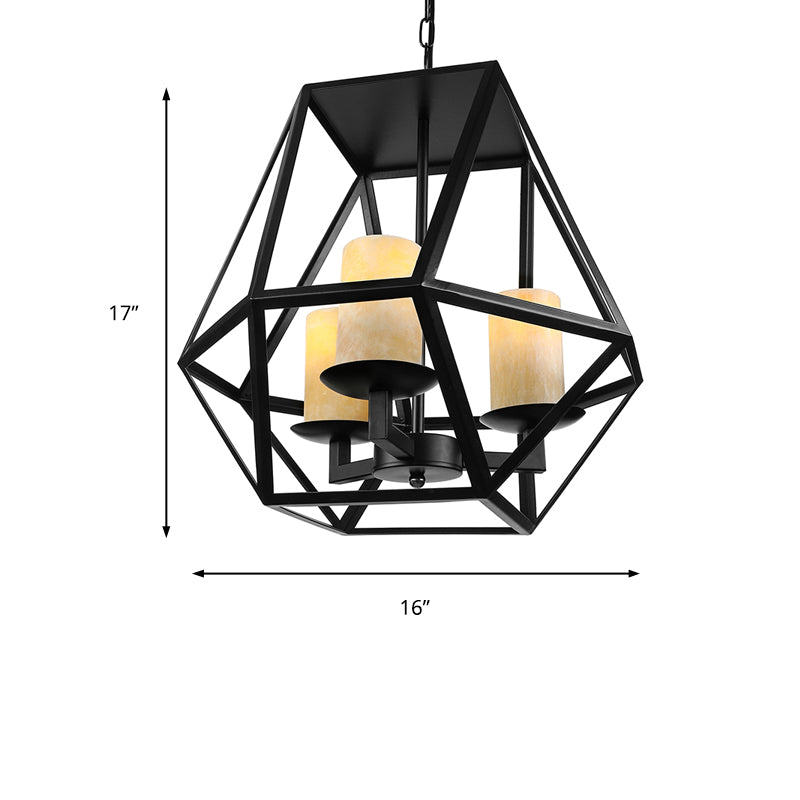 Black Industrial Metal Ceiling Light Fixture with Adjustable Chain - Retro Geometric Cage Chandelier Lamp