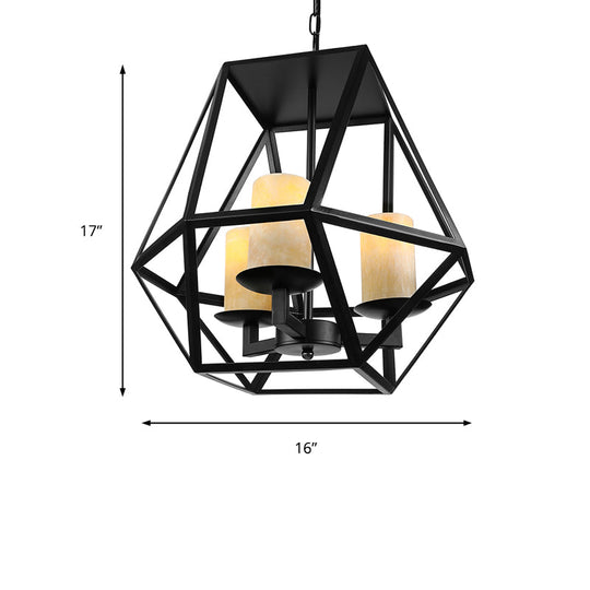 Black Industrial Metal Ceiling Light Fixture with Adjustable Chain - Retro Geometric Cage Chandelier Lamp