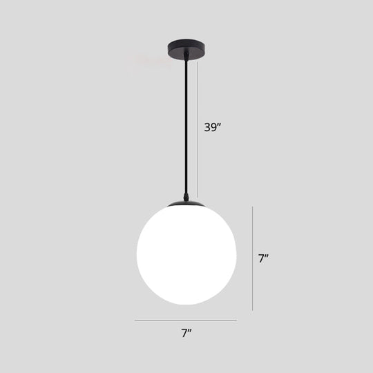 Sleek Black Sphere Restaurant Pendant Light with Cream Glass Shade - Simple Ceiling Hang Lamp