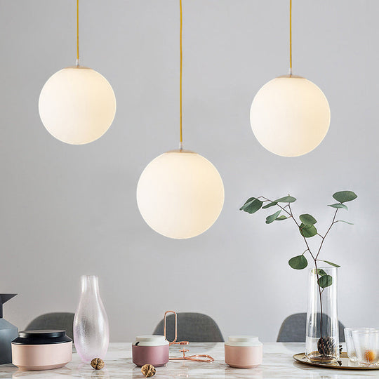 Minimalistic 1-Light Gold Pendant Light With Milky Glass Globe - Perfect For Dining Room