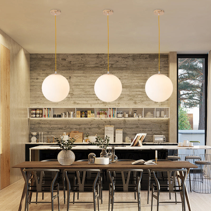 Minimalistic 1-Light Gold Pendant Light With Milky Glass Globe - Perfect For Dining Room