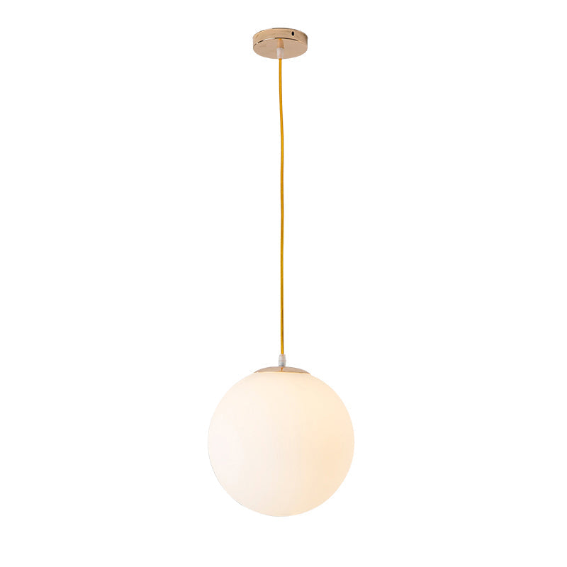 Minimalistic 1-Light Gold Pendant Light With Milky Glass Globe - Perfect For Dining Room