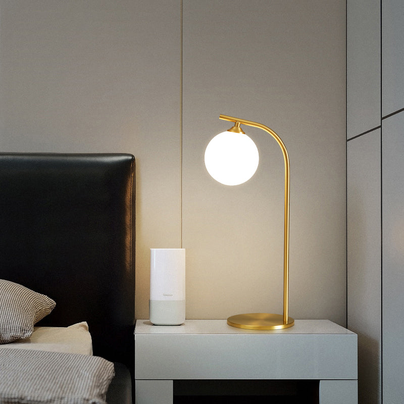 Modern Led Brass Table Lamp For Living Room - Bend Metallic Nightstand Lighting