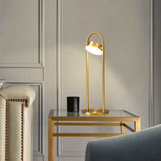 Modern Led Brass Table Lamp For Living Room - Bend Metallic Nightstand Lighting