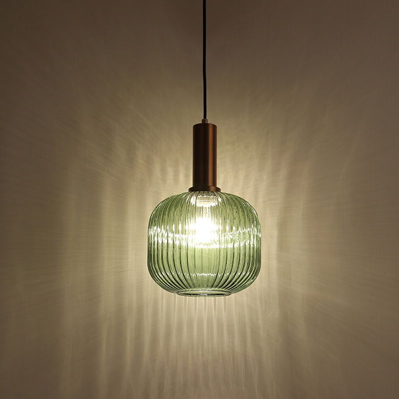 Ribbed Glass Hanging Light: Modern Bottle Shape 1-Bulb Pendant For Dining Room