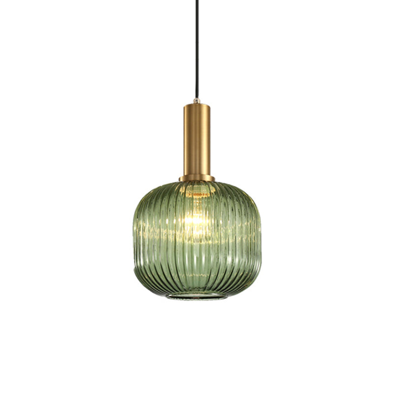 Ribbed Glass Hanging Light: Modern Bottle Shape 1-Bulb Pendant For Dining Room Blackish Green / 8