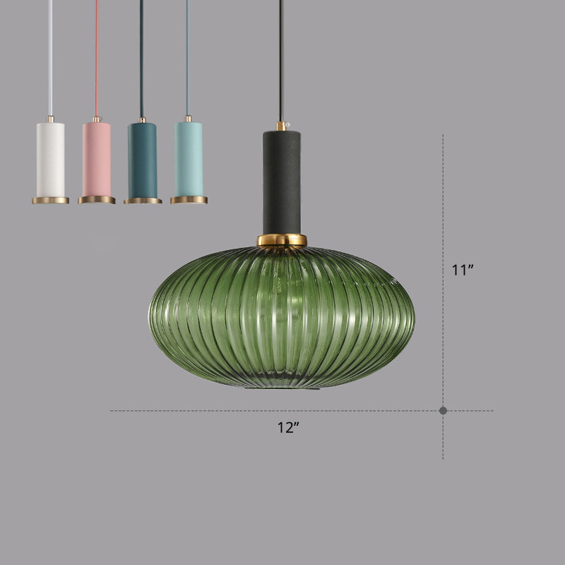 Ribbed Glass Hanging Light: Modern Bottle Shape 1-Bulb Pendant For Dining Room Green-Black / 12